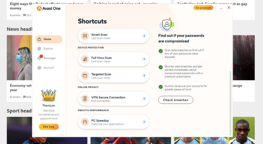 Avast One software showAvast One software showcasing different types of options for their servicecasing different types of options for their service